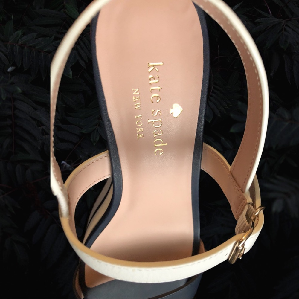 🌻Authentic Kate ♠️ Spade NY Navy & White Leather Platform Sandal Sz. 8B EU 38.5 - Picture 11 of 13